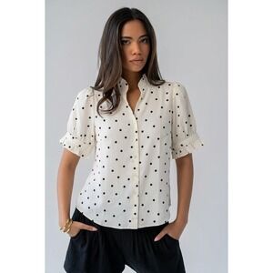 Ann Taylor Cream Polka Dot Button-Up Blouse